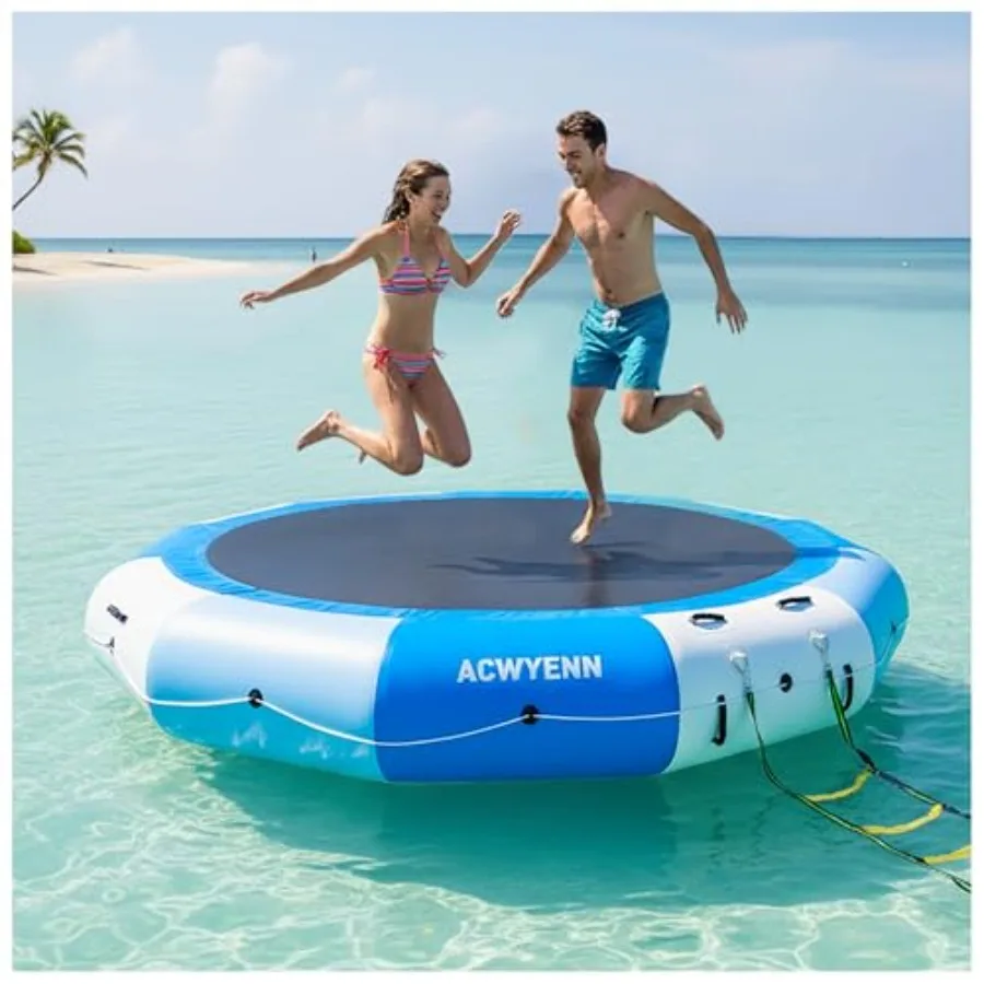 

10/12/15FT Inflatable Water Trampoline for Lake Floating Blue Durable PVC Material Easy Setup and Safe Bouncing
