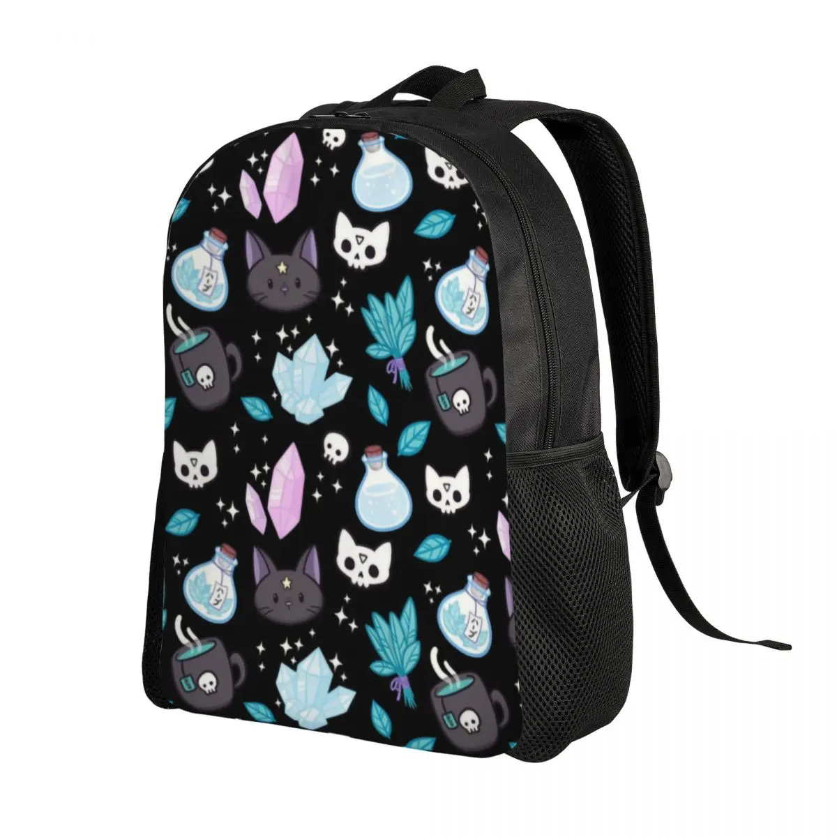 Kräuter hexe Muster Reise rucksack Männer Frauen Schule Computer Bücher tasche gruselige Katze Schädel College Student Daypack Taschen