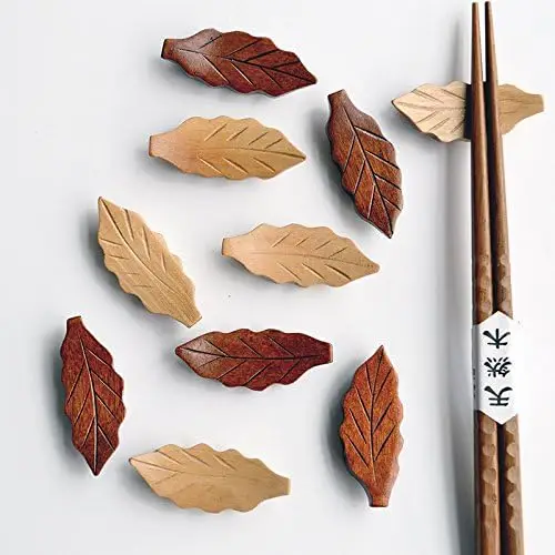 

6-Pack Wooden Leaf Chopstick Rests – Natural Japanese Style Holder for Spoon, Fork & Knife