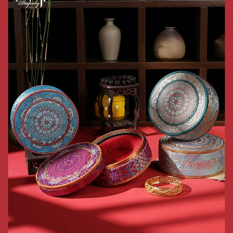 

Ящик для хранения нефритовых браслетов в древнем стиле, нефритовая шкатулка для драгоценностей в китайском стиле, круглая золотая подарочная коробка для браслета