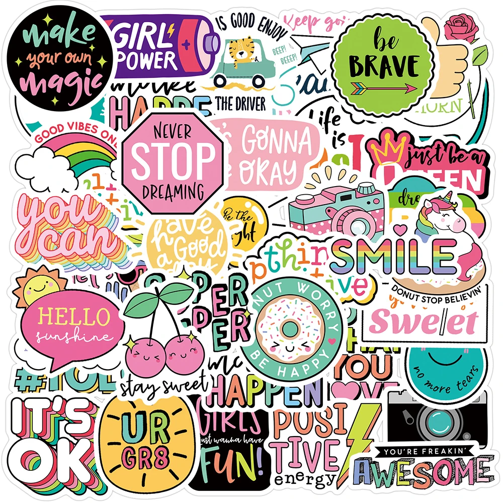 

10/20/40/80pcs Positive Word Stickers Pop Creative Text Buzzword Sticker for Children Laptop Skateboard Guitar Decals Waterproof