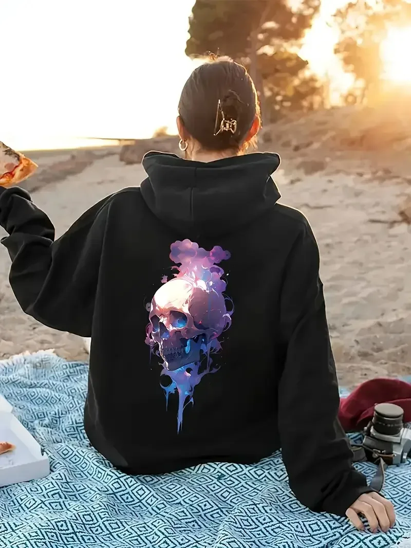 

Colorful Skeleton Gradient Smoke Graphic Printing Autumn and Winter Pure Cotton Hoodie for Men and Women Outdoor Street Sports