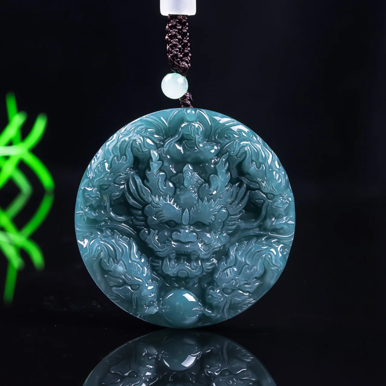 

Natural Emerald Blue Water Jade Mountains Waters Dragon Pendant Carved Charm Jadeite Jewelry Fashion Amulet Gifts Certificate