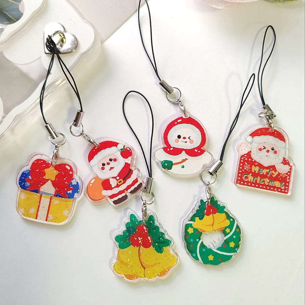 6pc Hot Sweetly Christmas Phone Chain Car Bag Pendant KeyRing Art Course Souvenir Women Girls Party Favors Gift for Friend