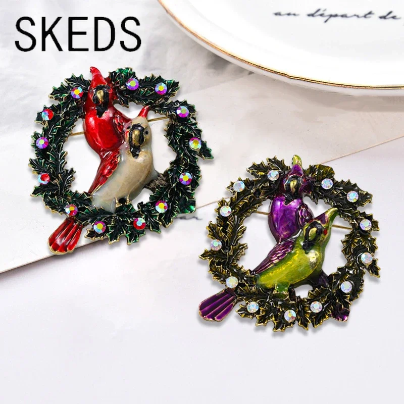 SKEDS Women Men Fashion Vintage Garland Mandarin Duck Enamel Brooches Badges Retro Classic Unisex Bird Crystal Pins Buckles