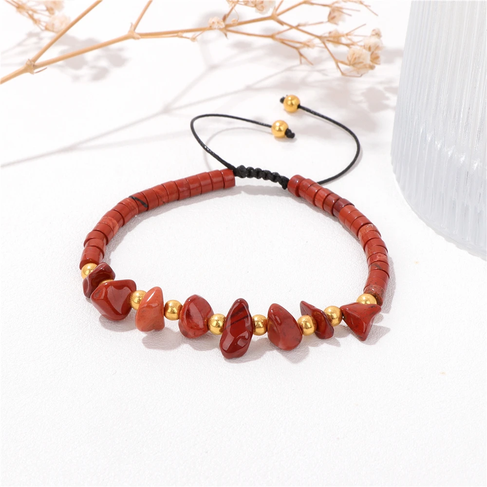 Natural Crystal Unakites Rondelle Beads Bracelets Irregualr Chip Stone Beads Stretch Bracelets For Women Men Girls Jewelry Gifts