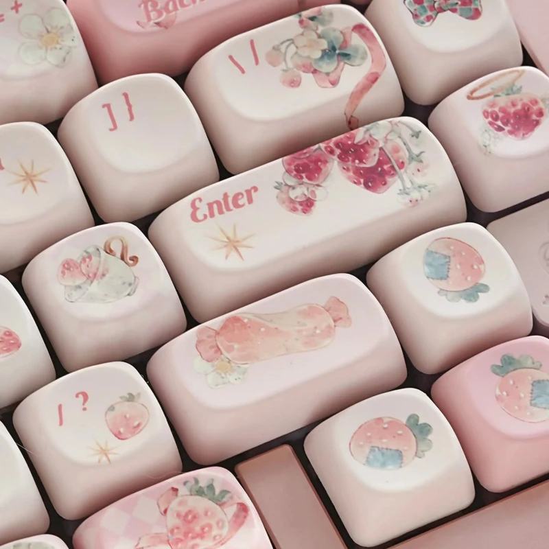 Sleepy Sheep Lily Rabbit Strawberry Party Keycaps Custom PBT FC/Soa Profile Key Cap Cute Cartoon Anime Point Key Caps Forgamers