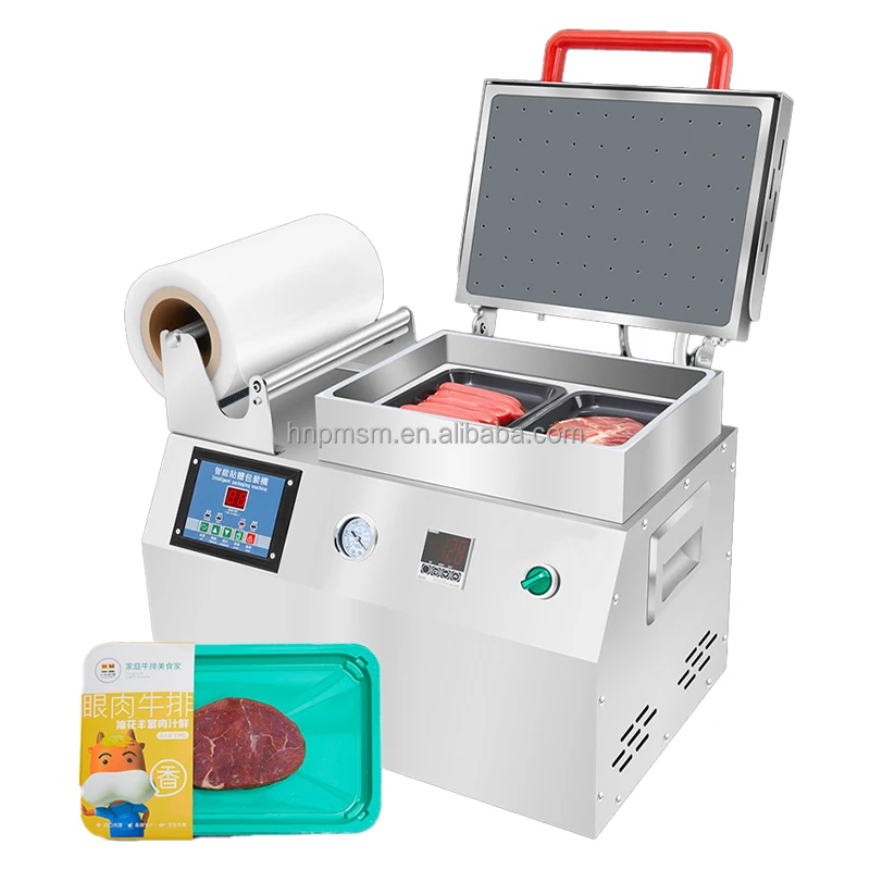 

Food Seafood Shrimp Vacuum Skin Packaging Machine Meal Tray Sealing Thermoforming Sausage Vacuum Tray Sealer Tabletop Equipment