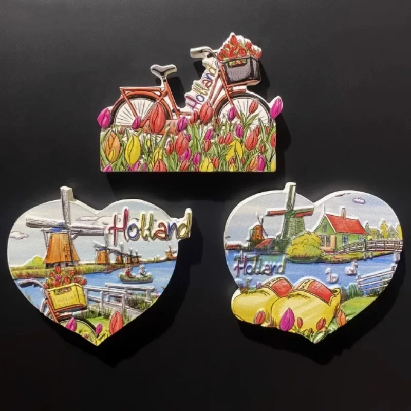 Holland Travelling Souvenirs the Netherlands Fridge Magnets Heart-shaped Windmill Tulip Refrigerator Stickers Birthday Gifts