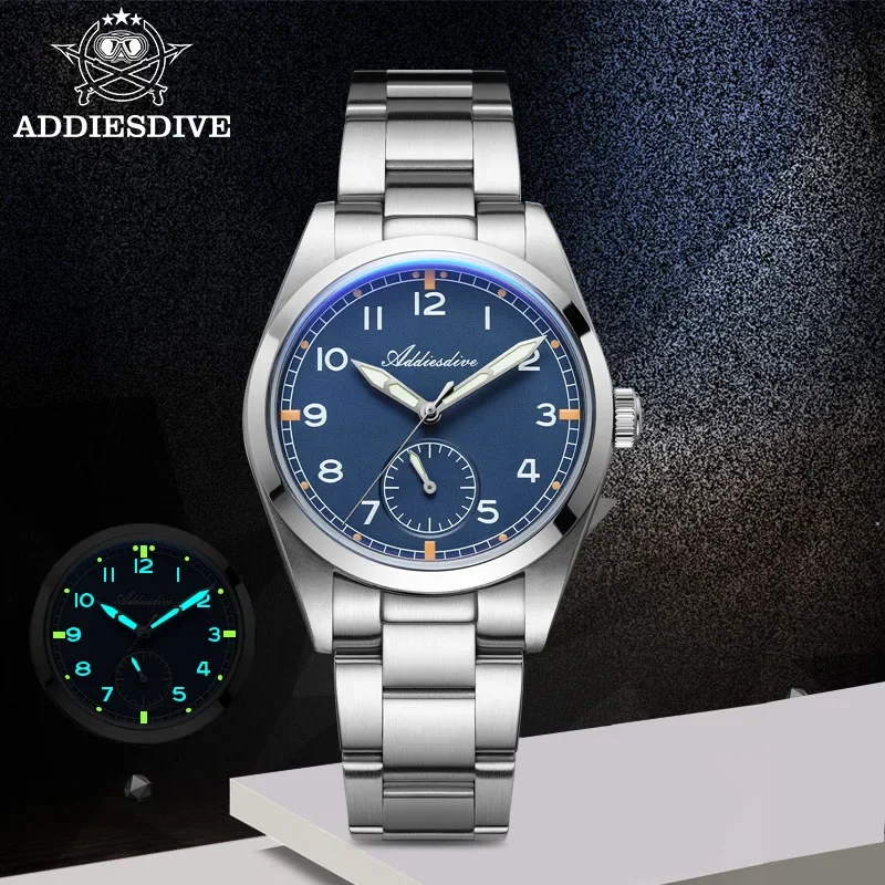 

ADDIESDIVE новые часы для мужчин из нержавеющей стали VH60 механизм черный/синий часы пузырь зеркальное стекло водостойкие светящиеся часы мужские