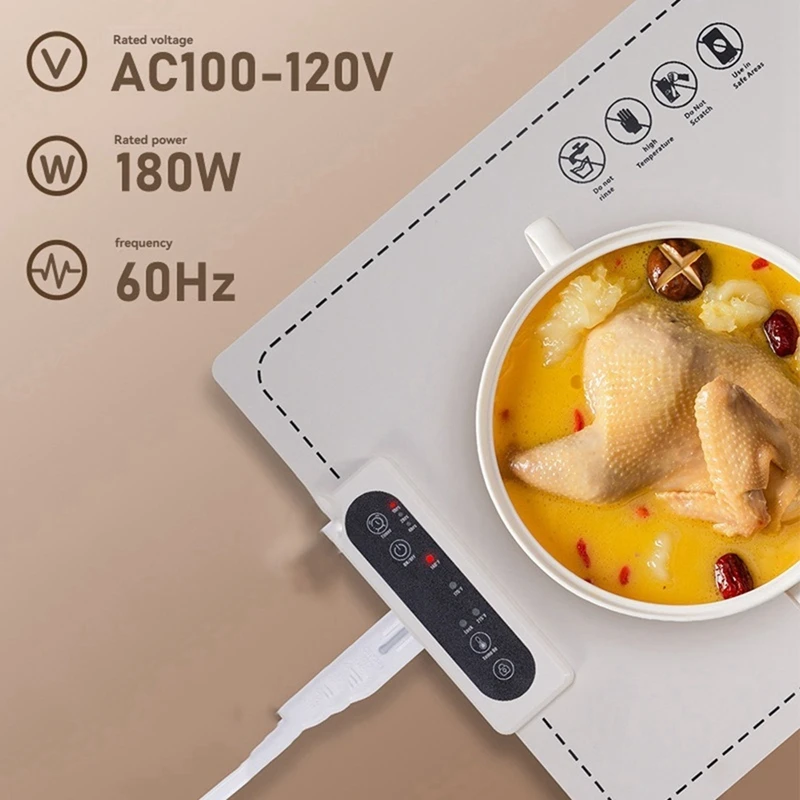MAKE-placa caliente de mesa doméstica de silicona Flexible plegable, almohadilla calefactora de alimentos de temperatura ajustable de 3 velocidades enchufe estadounidense