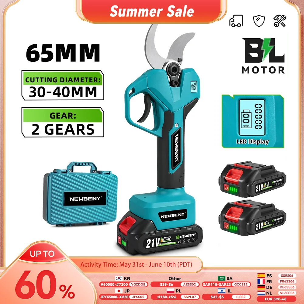 NewBeny – sécateur électrique sans balais, 2 vitesses, 65mm, cisaille pour arbres fruitiers, bonsaï, outils électriques pour Makita, broche de batterie 18V