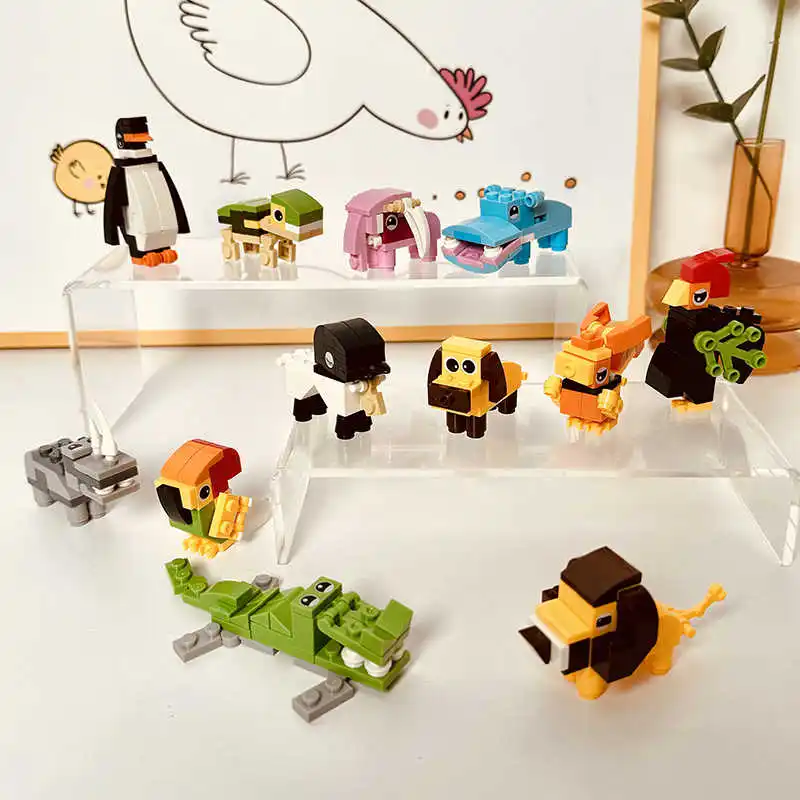 Creative Mini Animal Building Block Zoo 12 In 1 Lion Toy Hippopotamus Small Particle Assembly Set Toy Birthday Gift For Children