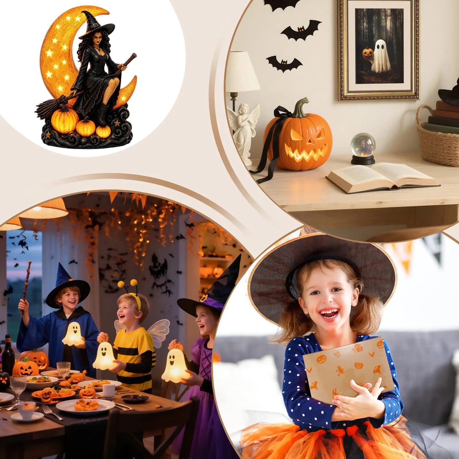 Halloween Witch Light Gothic Spooky Plug-In With LED Light Witch Figurine Tabletop Decor For Bookshelf Cabinet Entryway Porch