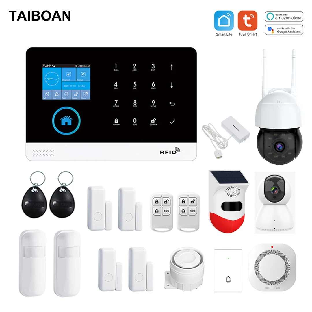 TAIBOAN Wireless WIFI GSM Home Security Alarm System for 433MHz Tuya Smart Life House App Control Burglar Alarm Host Kits 2G