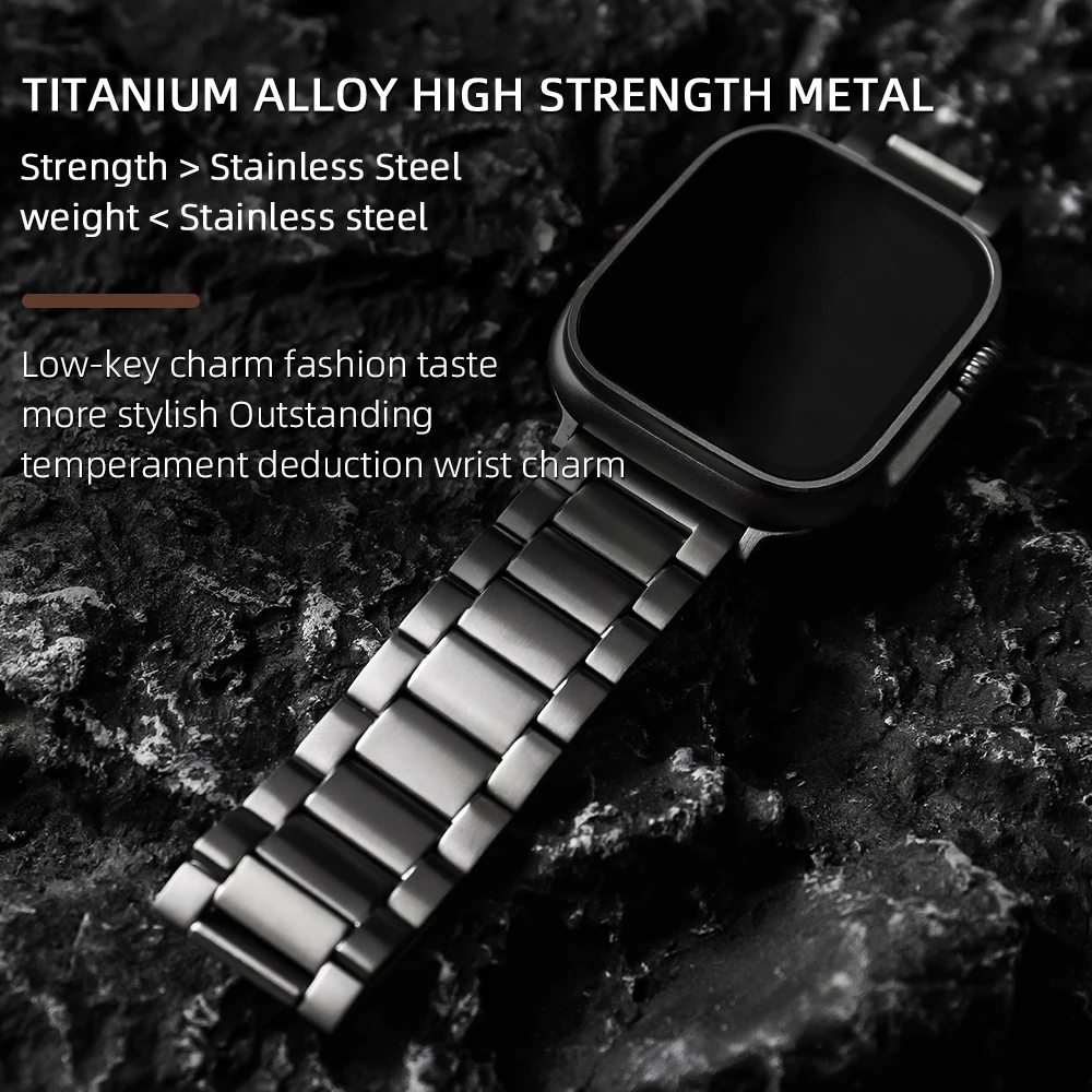 

Браслет из титанового сплава, серебристый, черный для iWatch Apple Watch 49 мм, 45 мм, 44 мм, 42 мм Ultra2, винтажный мужской металлический браслет S8 S9