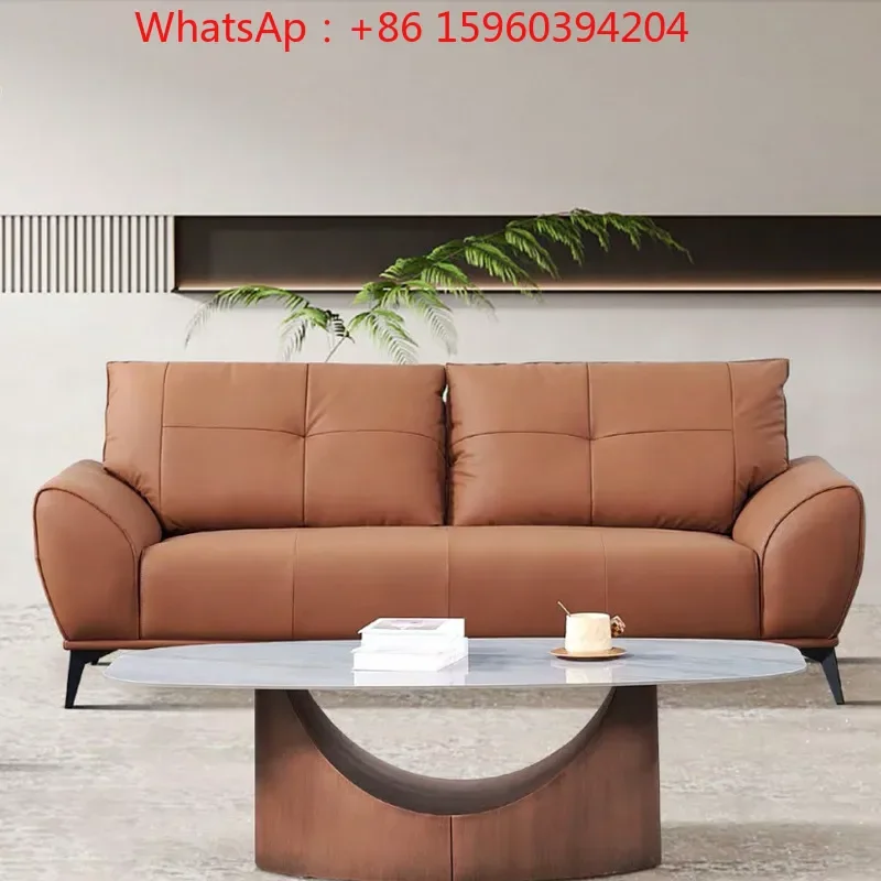 Office negotiation sofa reception room cat claw leather three-person reception area VIP business orange boss office