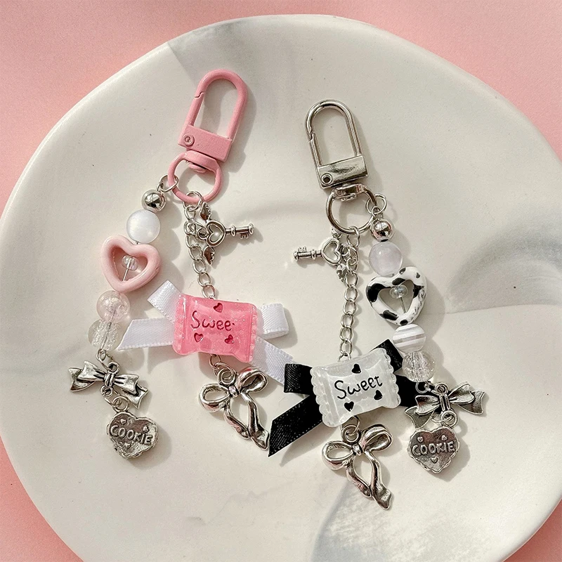 Y2k Heart Candy Key Chain Love Beads Phone Pendant Headphone Case Charm Bag Decor Car Key Ring