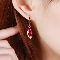 Women's Fashion Earrings Exquisite Ruby Pendant Earrings Female Personality Wild Jewelry 14k Gold Jewelry Real Gold Earrings