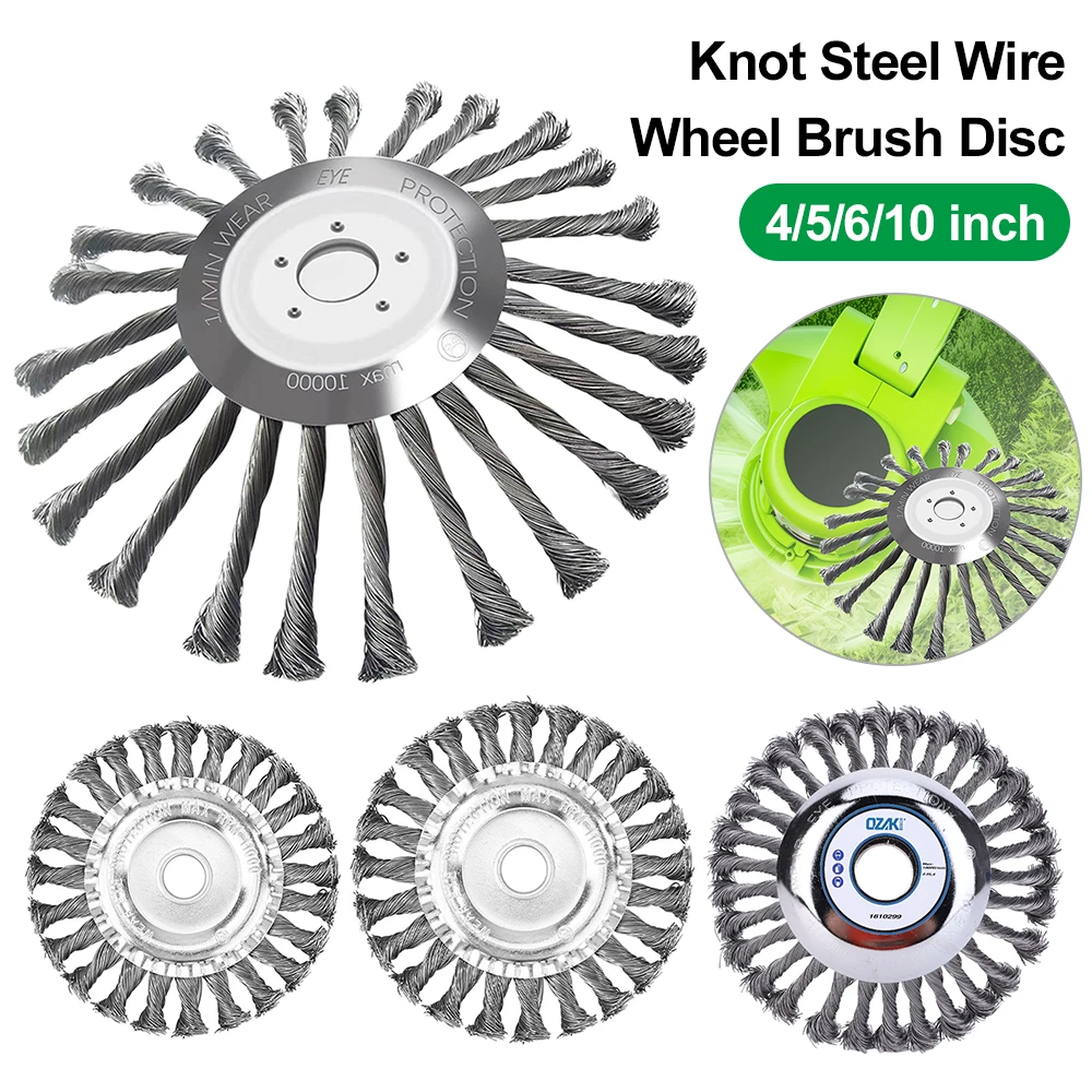 4/5/6/10 inch Knot Steel Wire Wheel Head Grass Trimmer Head Fit Straight Shaft Brushcutter Universal Weed Brush Disc Accessories