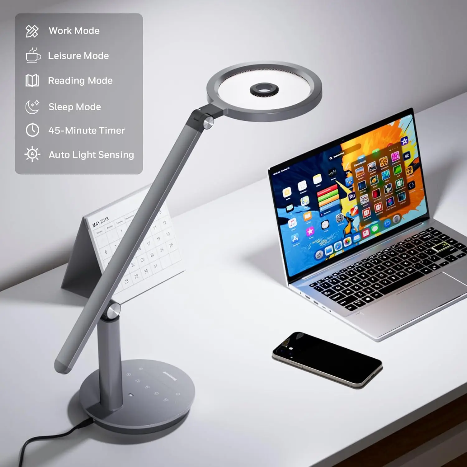 Dimmable LED Desk Lamp with Timer, Touch Control, 800LM Eye-Caring Light for Home Office Study