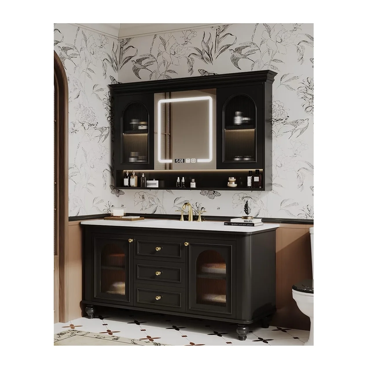 CBMMART Customized Smart Lacquer Grille Design Bathroom Cabinet Led Mirror Grid Bathroom Vanity