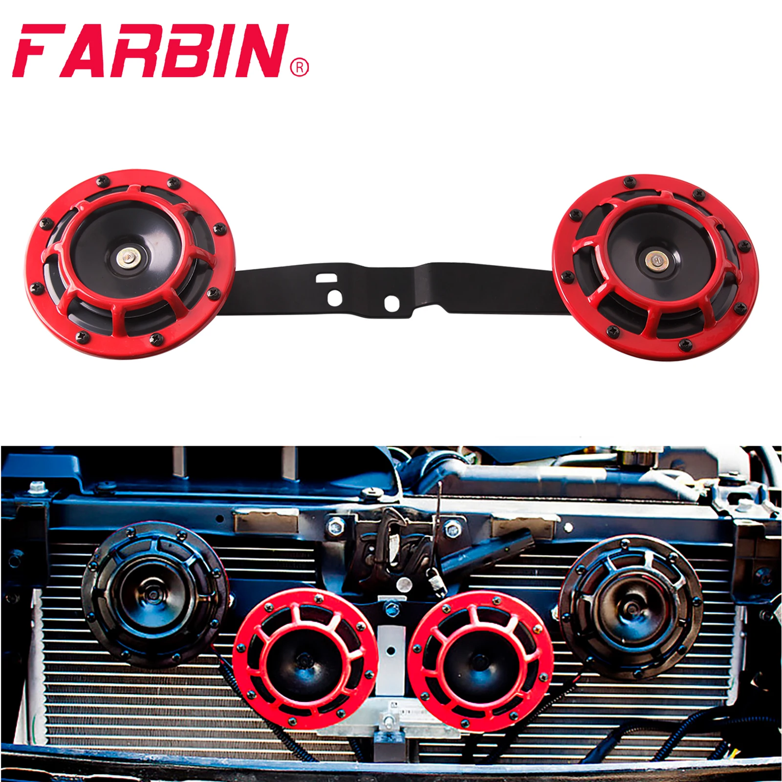 

FARBIN 2Pcs 12V Car Horn Disc Electric Air Horn Kit Dual Tone Alarm Singal Motorcycle Truck Accessory With Mounting Bracket