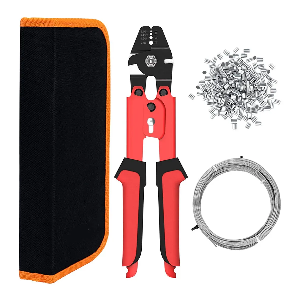 Wire Rope Crimping Tool,with  Crimping Loop Sleeves , Wire Rope Crimper and Aluminum Sleeves Swaging Tool Up to 2.2mm (3/32'')