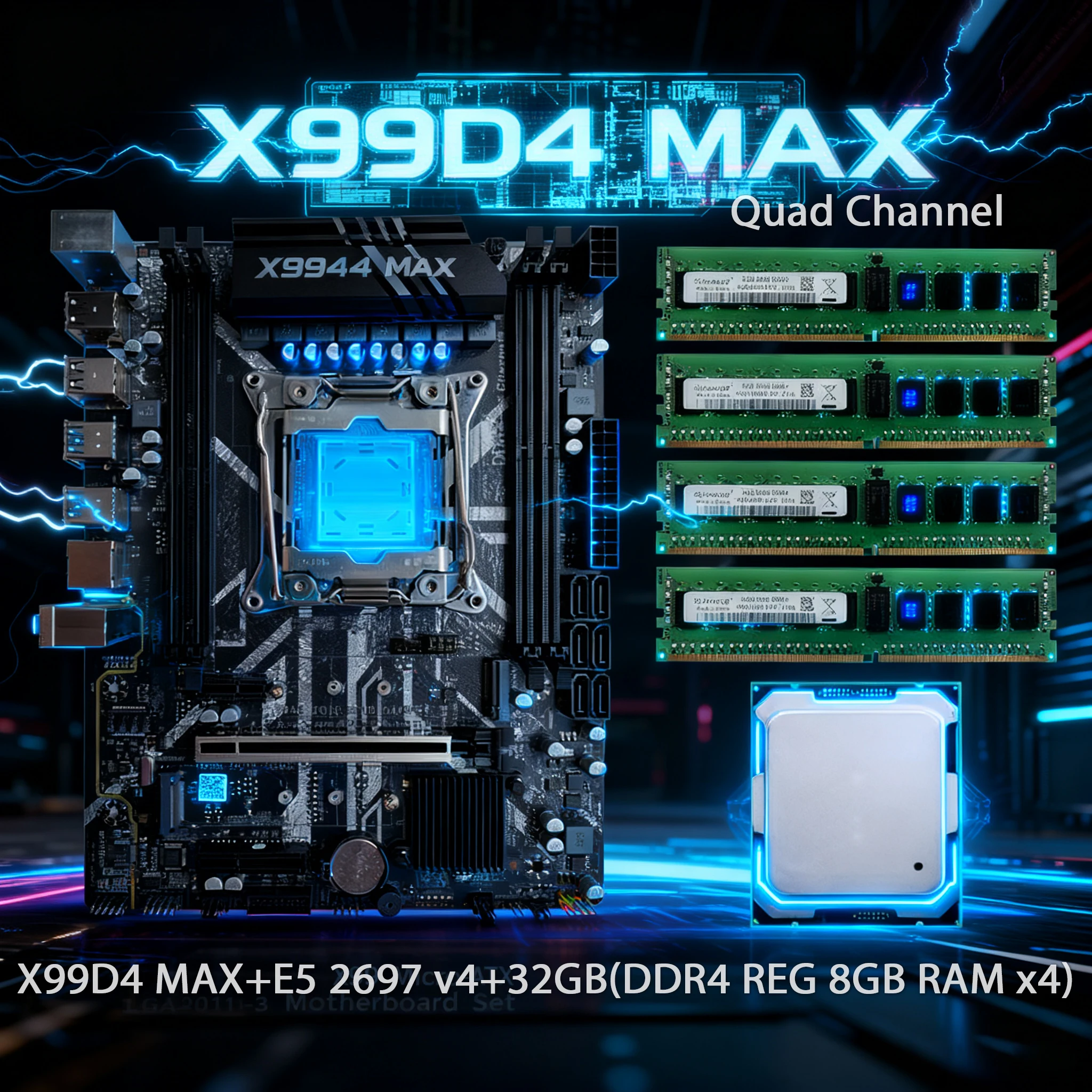 

Комплект материнской платы X99 с LGA2011-3 Xeon E5 2697 V4, DDR4 32 ГБ (4*8 ГБ), 2400 МГц ОЗУ, четырехканальная NVMe M.2, NGFF M.2 SATA3.0*6