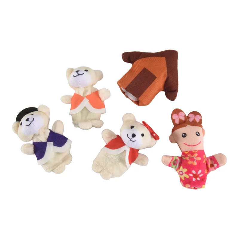 B49B-ชุดหุ่นนิ้วมือ 5 ชิ้น นิทานเทพนิยาย โกลดิล็อคส์ และหมีสามตัว