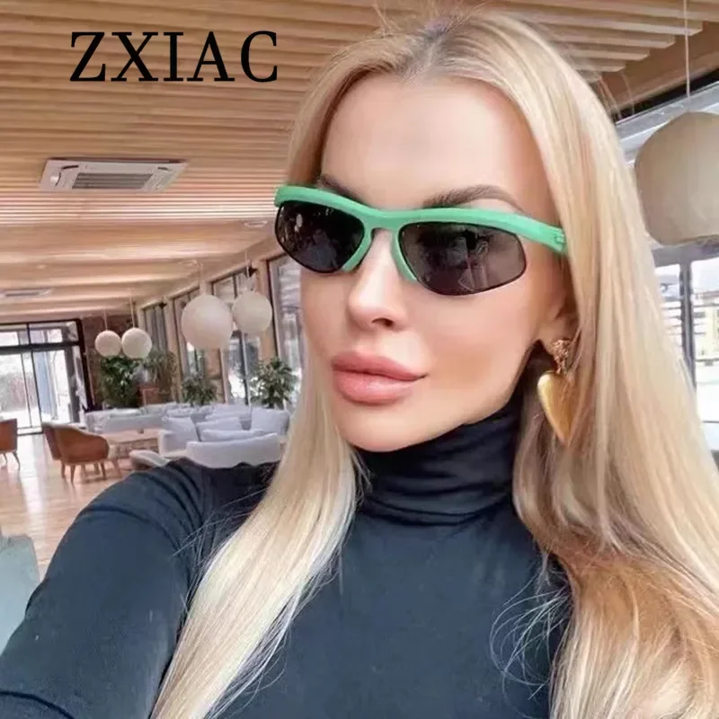 ZXIAC  Riding Future Female Sunglasses Women Y2k Half Frame Eyewear Trendy Mirror Lens Outdoor Sport Cycling Sun Glasses for Men