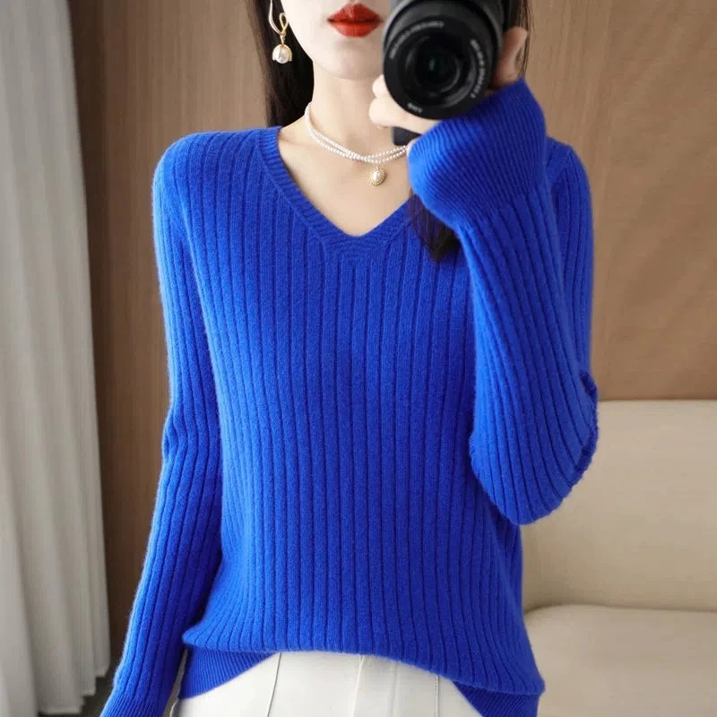Herbst Winter frauen Pullover Pullover 2025, Neue Feste V-ausschnitt Elastische Gestrickte Pullover Jumper Kurze Unterwolle Casual Weibliche Tops