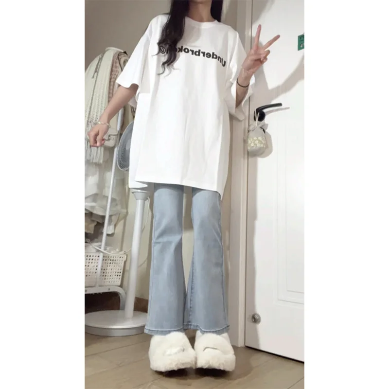 ハイウエストベルボトムジーンズ レディース 春秋 2025 新作 スリム 細見え ユニークデザイン ワイドレッグ ロングパンツ