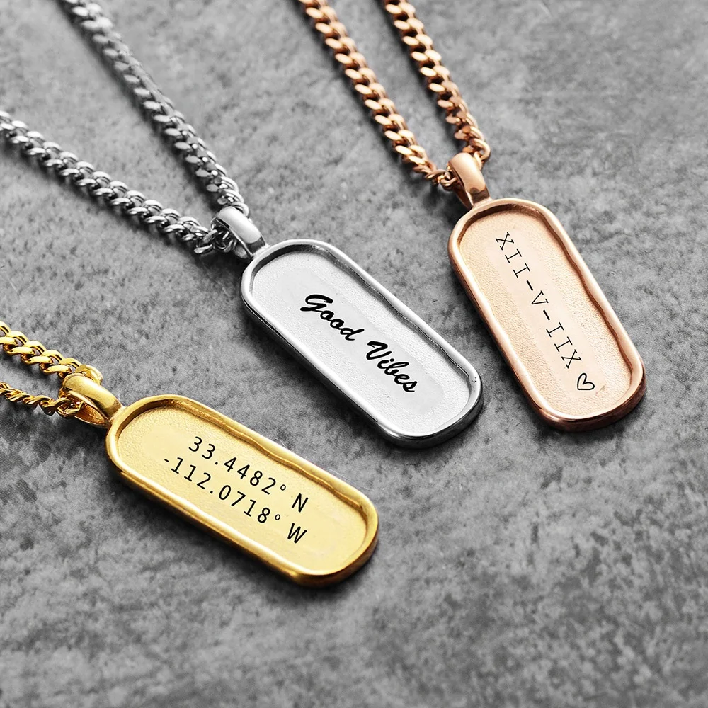 

Customize Stainless steel oval tag necklace Personalized engraved vintage oval necklace for festive gifts Factory direct sales