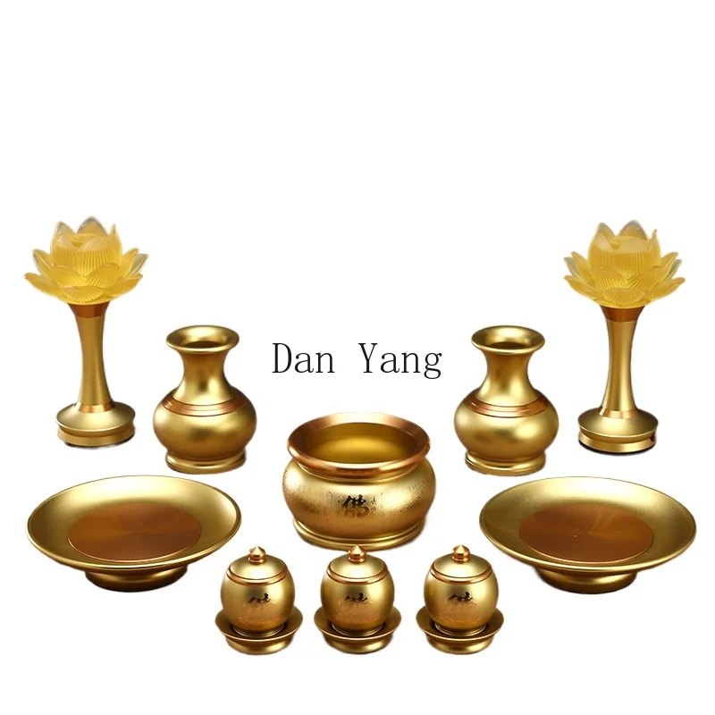 YJ Buddhist Utensils Supplies Daquan All Copper Supplies Set Incense Burner Household Holy Water Cup Fruit Plate Vase