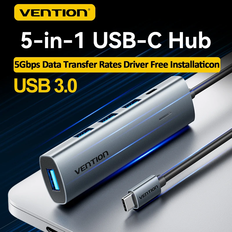 

Vention New 5 in 1 USB Type C to USB 3.0 Hub Splitter Expansion Adapter 5Gbps High-Speed for MacBook iPad Xiaomi Samsung Laptop