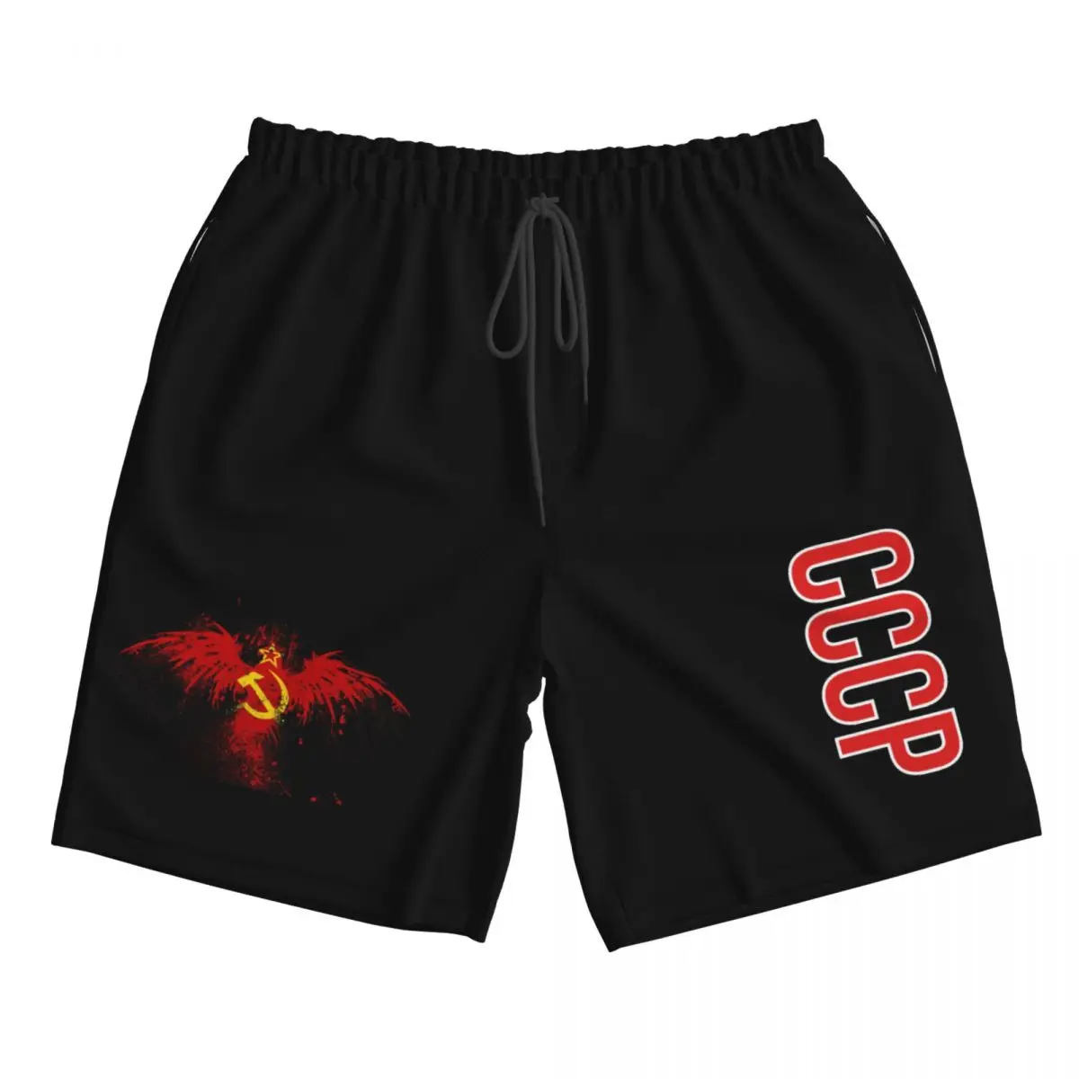 Sportshorts mit Kordelzug am Bund, UdSSR, Hammer, Sichel, Stern, sowjetisches Symbol, CCCP-Textdruck, Unisex, Reise, Strand, Jogger, Freizeitshorts – Detail 7