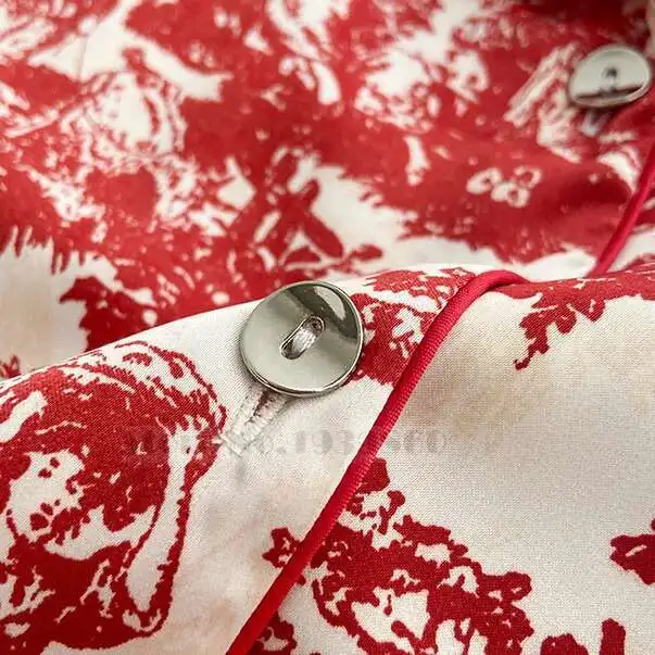 Moda vermelho impressão flor pijamas conjunto feminino pijamas primavera superior calças ternos lounge wear solto cetim homewear pijamas terno