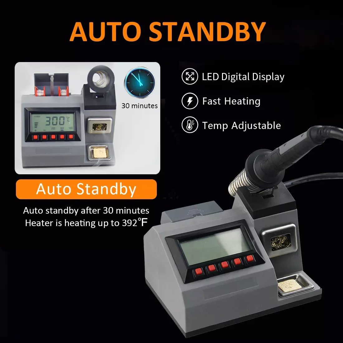 FrogBro 60W Electric Soldering Station LCD Display Temperature Adjustable Suction Tin Gun Desoldering Rework Welding Tool