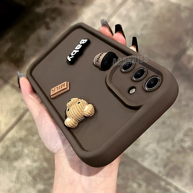 A 16 26 36 56 Cute 3D Bear Coffee Cartoon Silicone Case For Samsung Galaxy A16 A26 A36 A56 A06 Soft Matte Cover S24 Fe S25 Plus - náhled 3