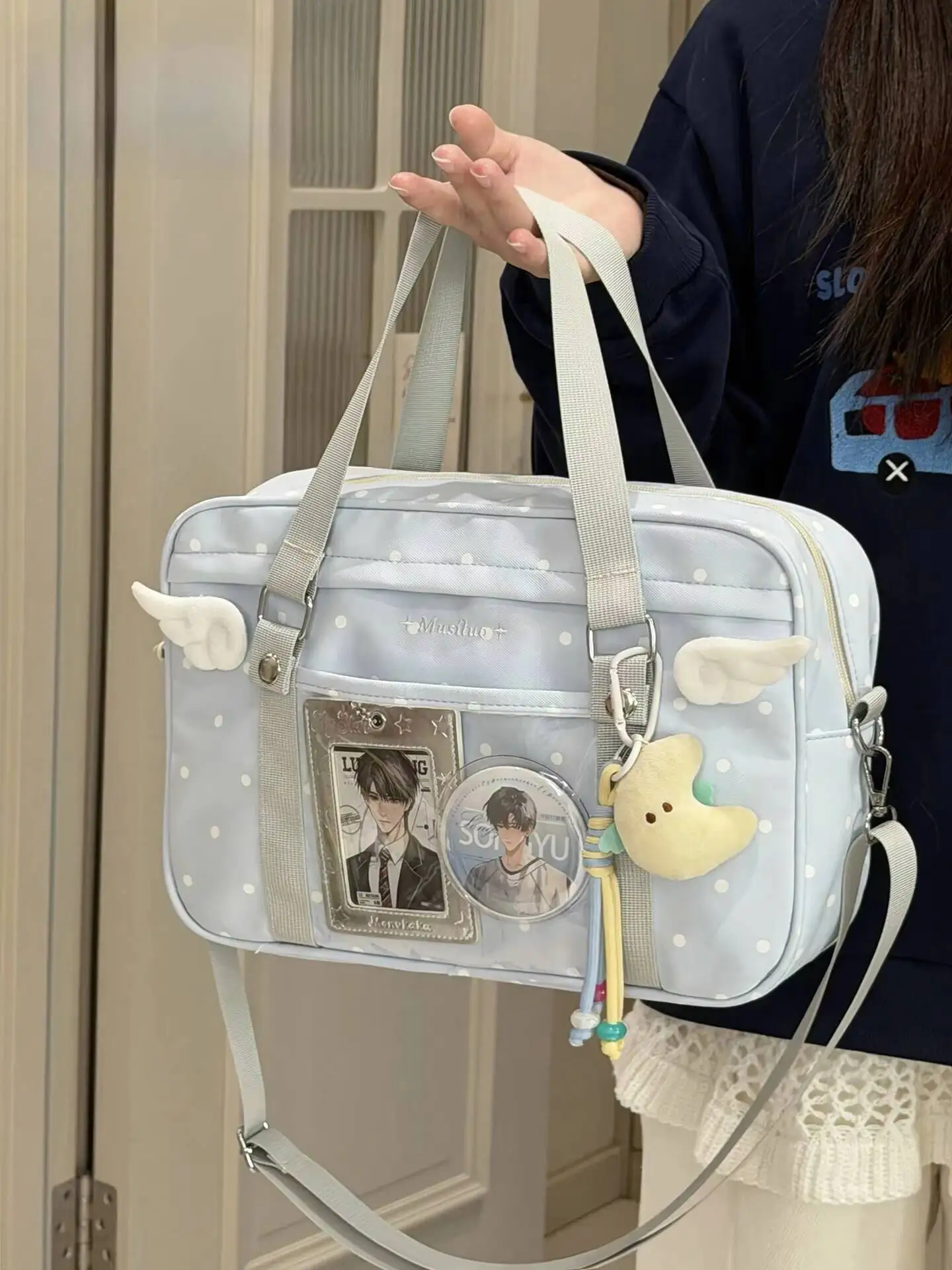 Y2K Comic Ausstellung Polka Dot Ita Schultertasche Messenger Bag Süße Mädchen Transparente Tasche DIY Anime Comic Display Umhängetasche – Detail 10