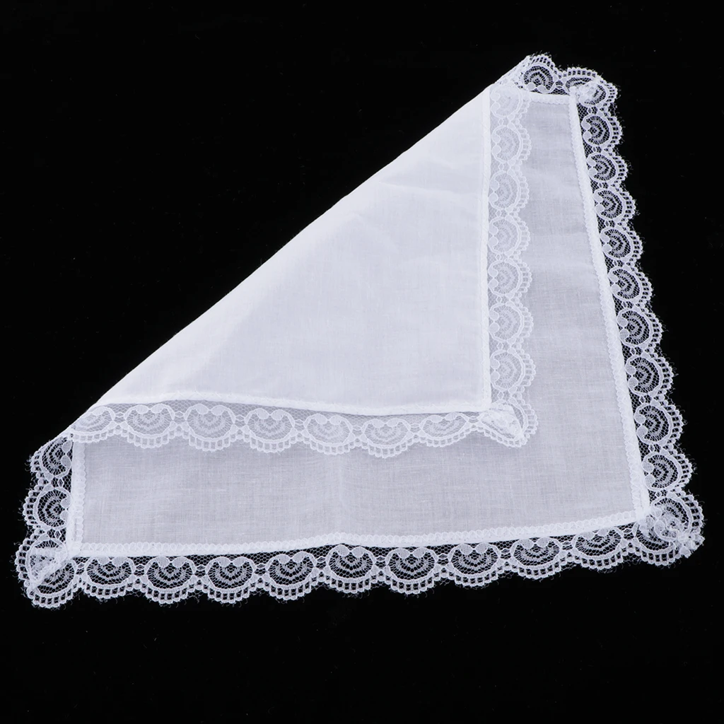 5x Cotton Hanky Lace Embroidery White Hankie