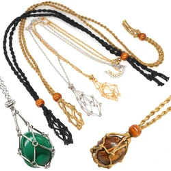 Adjustable Necklace Empty Stone Holder Wax Rope Copper Cage Metal Copper Chain Pendant Net Bag Crystal Gems  Jewelry Accessories