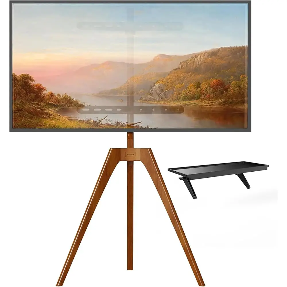 Soporte para TV con caballete de madera de primera calidad, trípode para TV ajustable para pantalla Lcd Led de 45-65 H, con estante superior para TV y oculto magnético