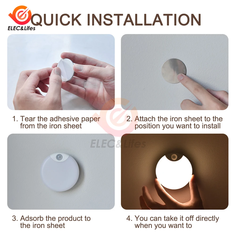 Led inteligente sensor de corpo humano lâmpada noturna iluminação automática de emergência carregamento usb sem fio sucção magnética uso luz noturna