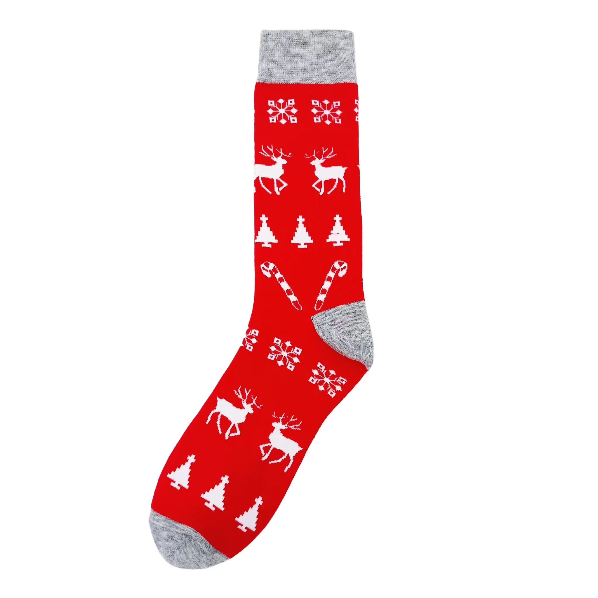 1 Paar fertige, neue, lässige, trendige Socken mit Weihnachtselementen in der Mitte der Wade