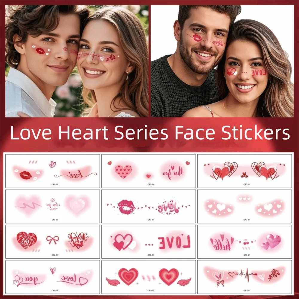 

Funny Waterproof Valentine's Day Tattoo Lips Couple Cheek Temporary Stickers Sweet Disposable Love Face Stickers Take Photos