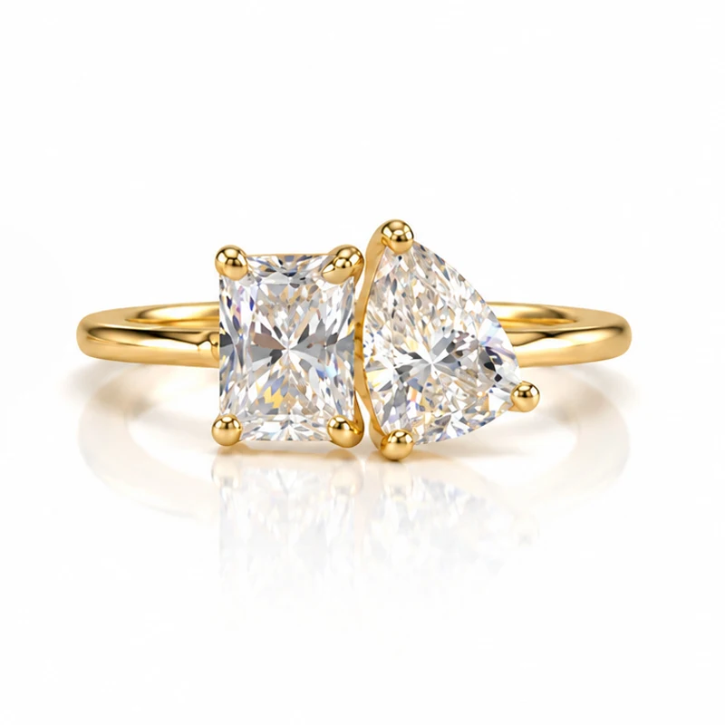 925 Sterling Silber 2-Karat Moissanit Paar-Ring (Doppelstein-Design/Ehering) – Unisex – Detail 2