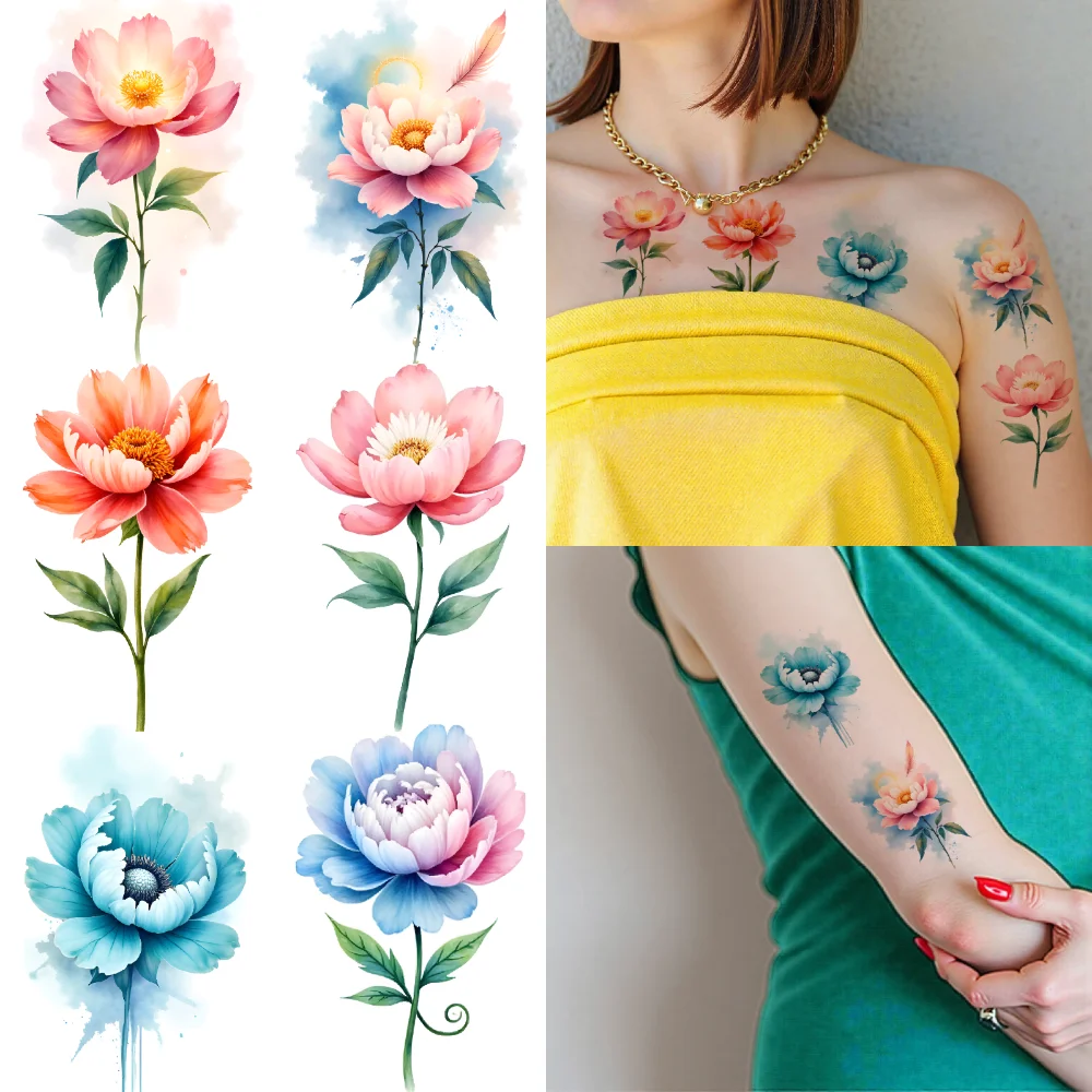 

9pcs Temporary Tattoo Flower Tattoos Temporary Tattoo Stickers Floral Designs Waterproof Long-lasting Body Stickers For Arms