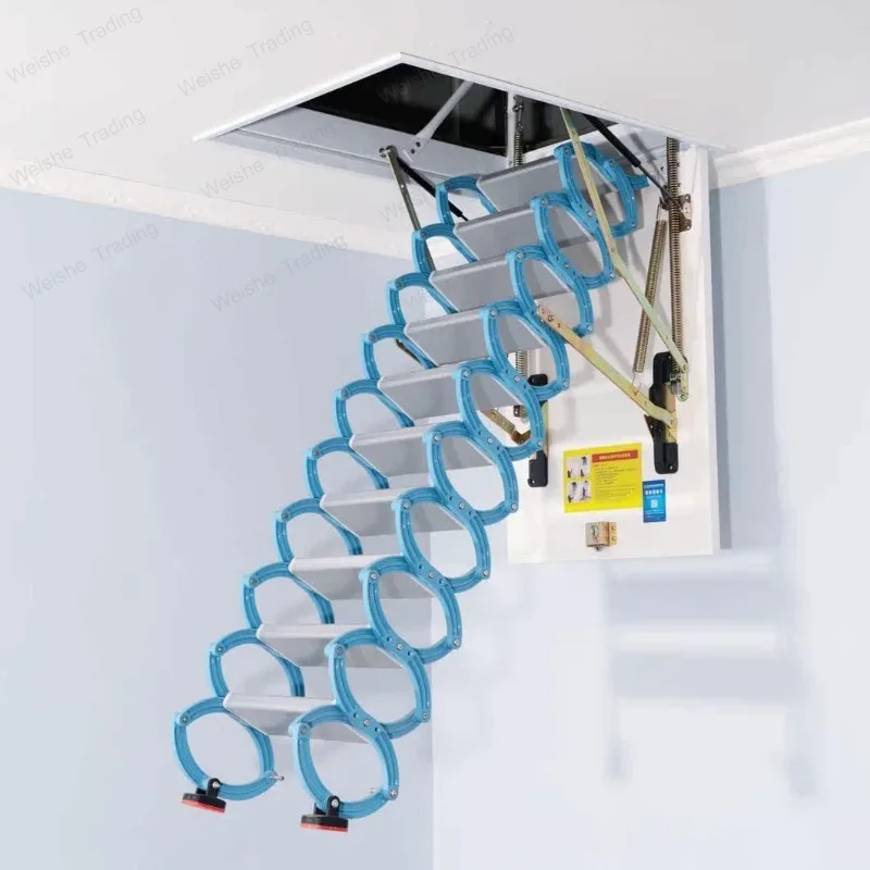 Hidden attic telescopic stairs, indoor electric automatic, lifting, folding and rotating